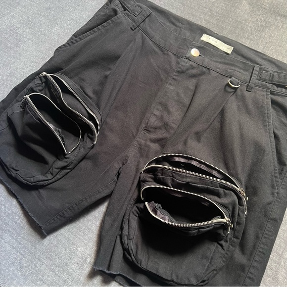 mnml Cargo Shorts XXL Black Cotton Front Zipper Pockets Grunge Streetwear Beach - Picture 10 of 12